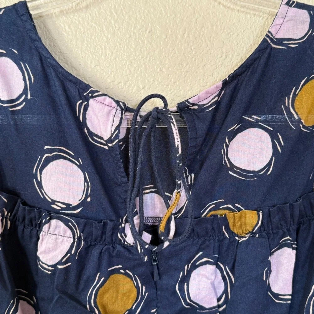 Boden Dress Size 6 Blue Pink‎ Gold Polka Dot Sleeveless Knee Length Cotton Lined